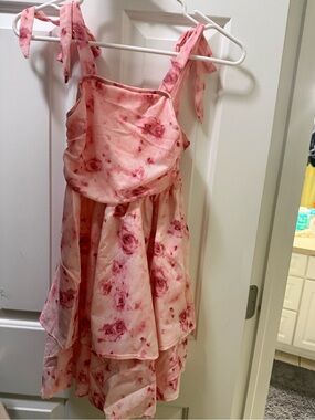 Girls Pink Floral Tie-Shoulder Summer Dress 10Y